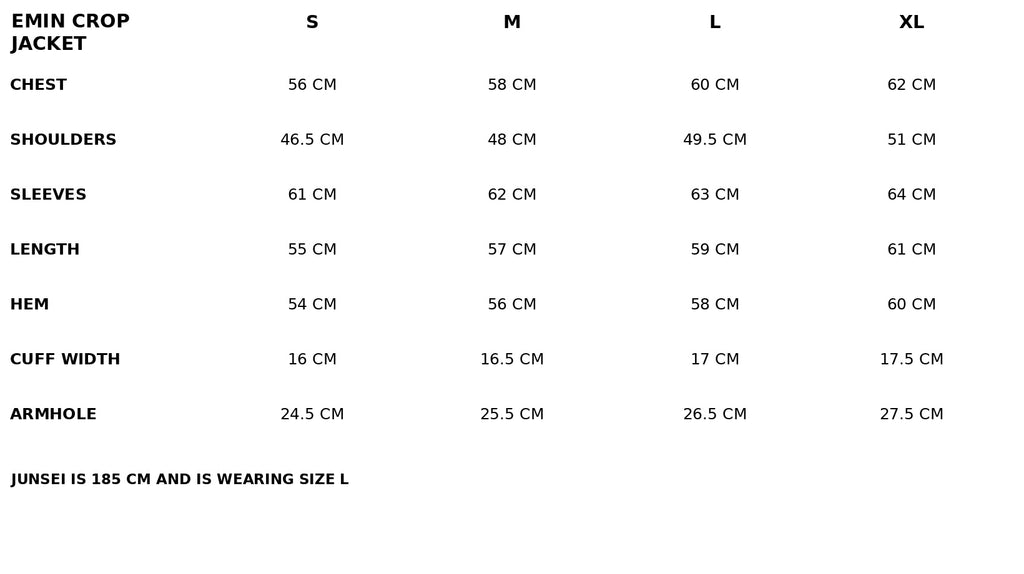 Sizechart