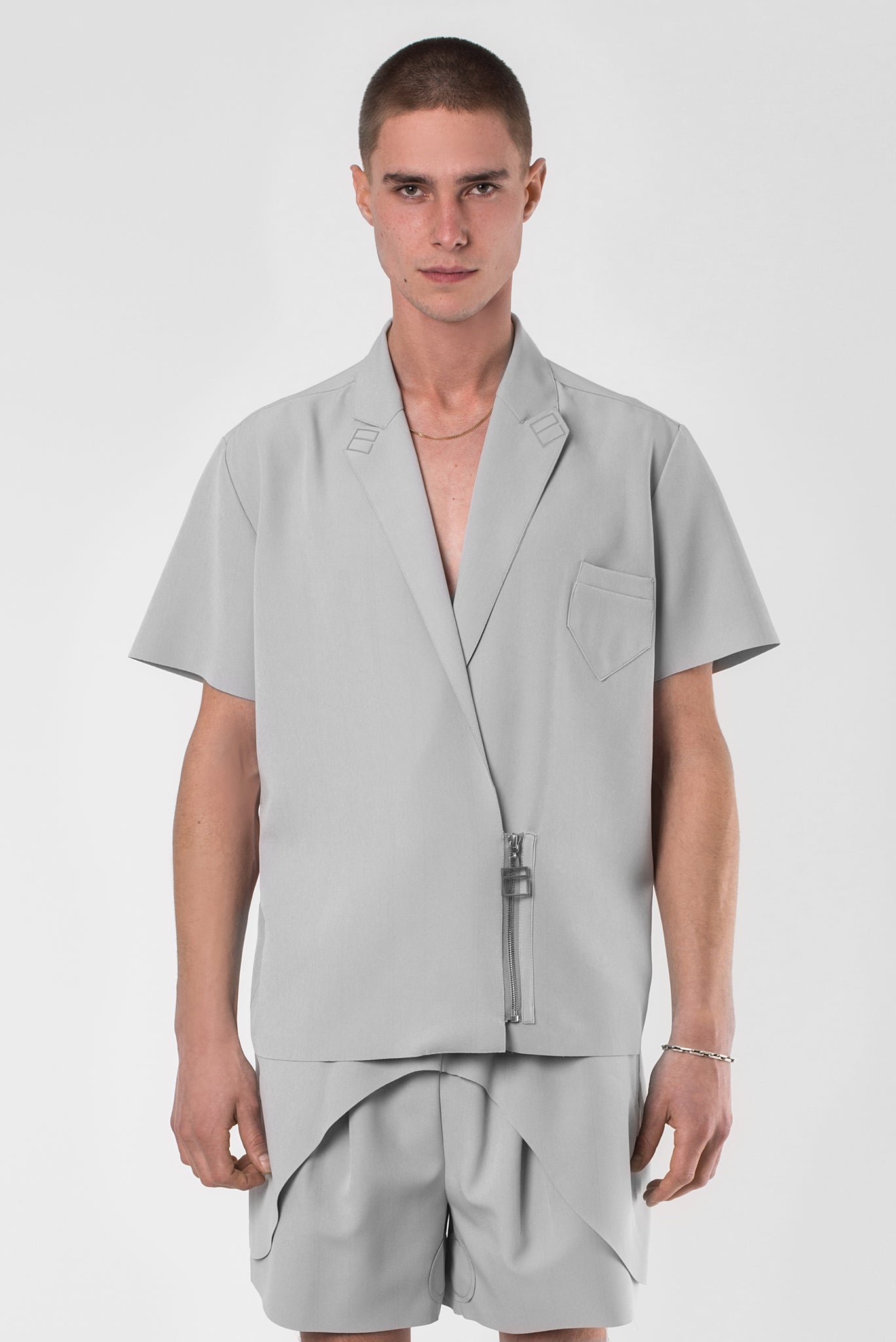 Neutral Grey Asymmetrical Shirt